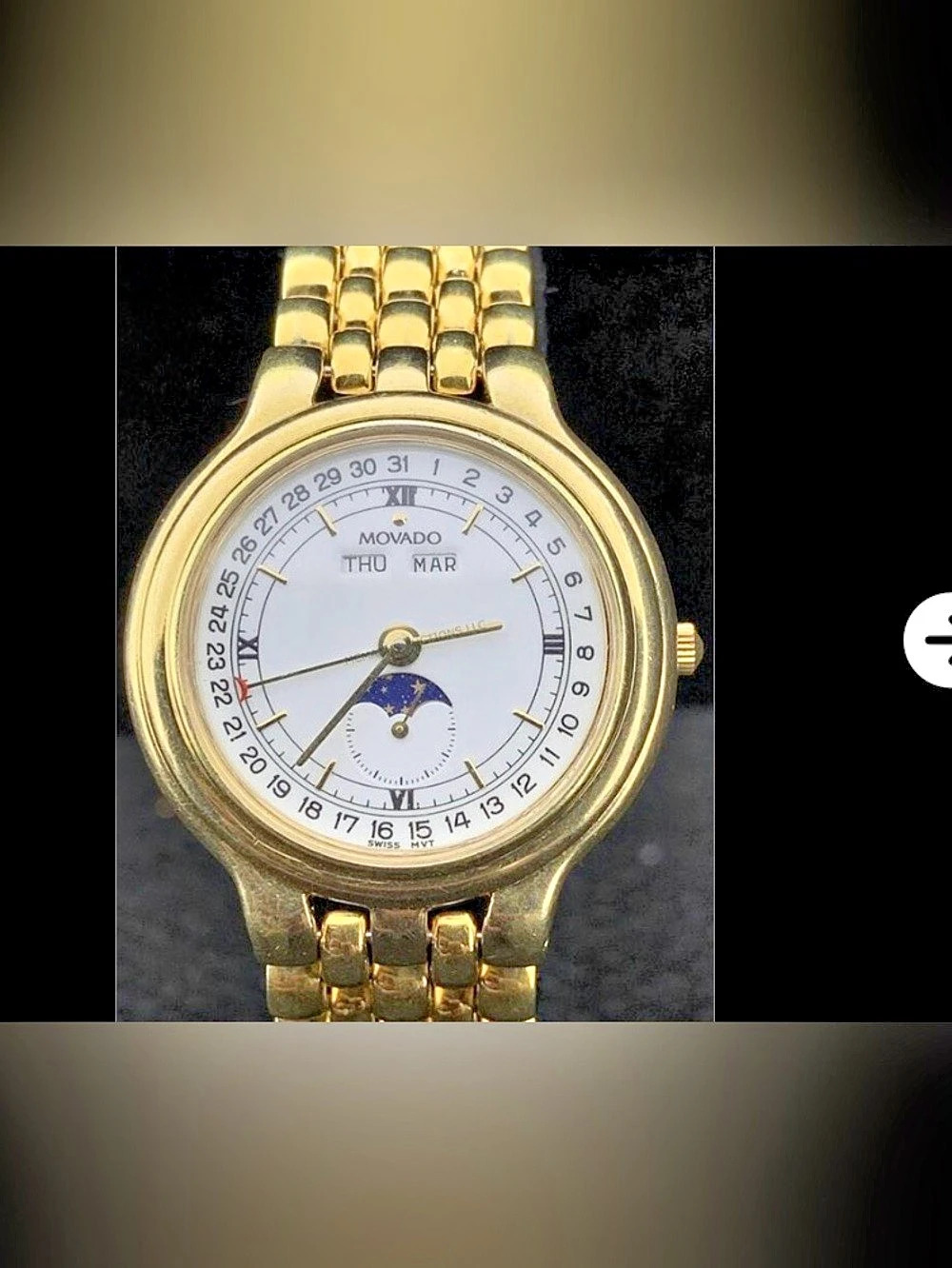 Movado Triple Date Moonphase Quartz Watch Gold-Tone Watch